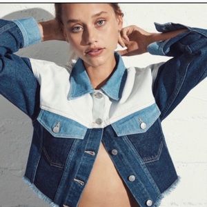 Cropped Color block Denim Jacket